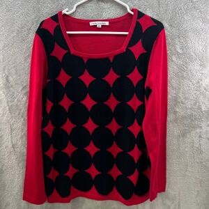 Mercer Street Studio XL Red Black Geometric Square Neck Cotton Sweater Mod Retro